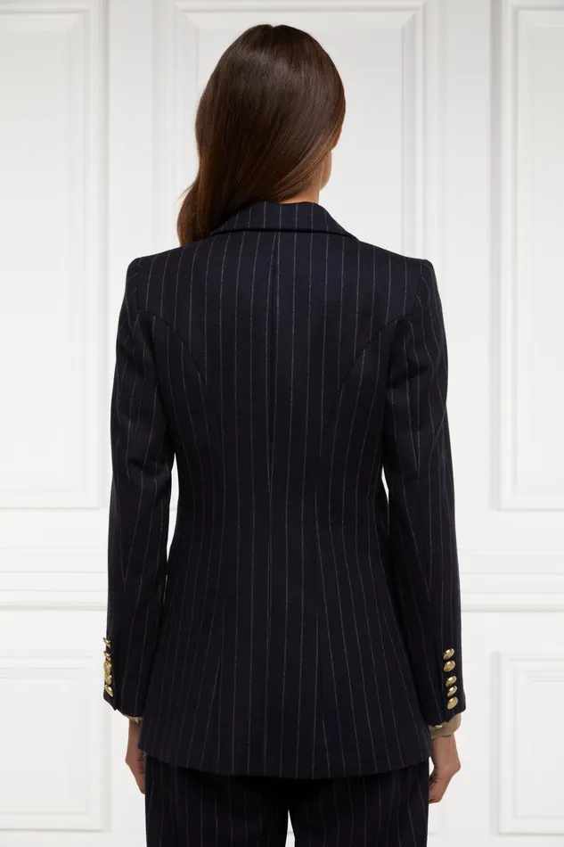 Holland Cooper Double Breasted Blazer Navy Chalk Pinstripe Women Briefcase