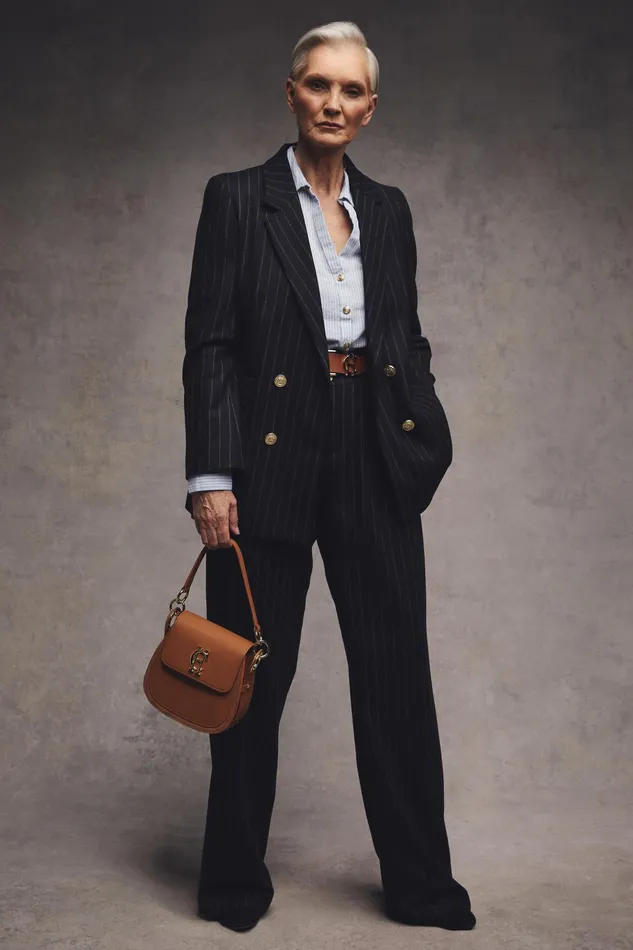 Holland Cooper Double Breasted Blazer Navy Chalk Pinstripe Women Briefcase