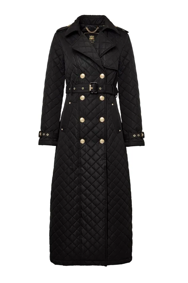 Holland Cooper Full Length Enstone Quilted Trench Coat Black Women Trench Coats