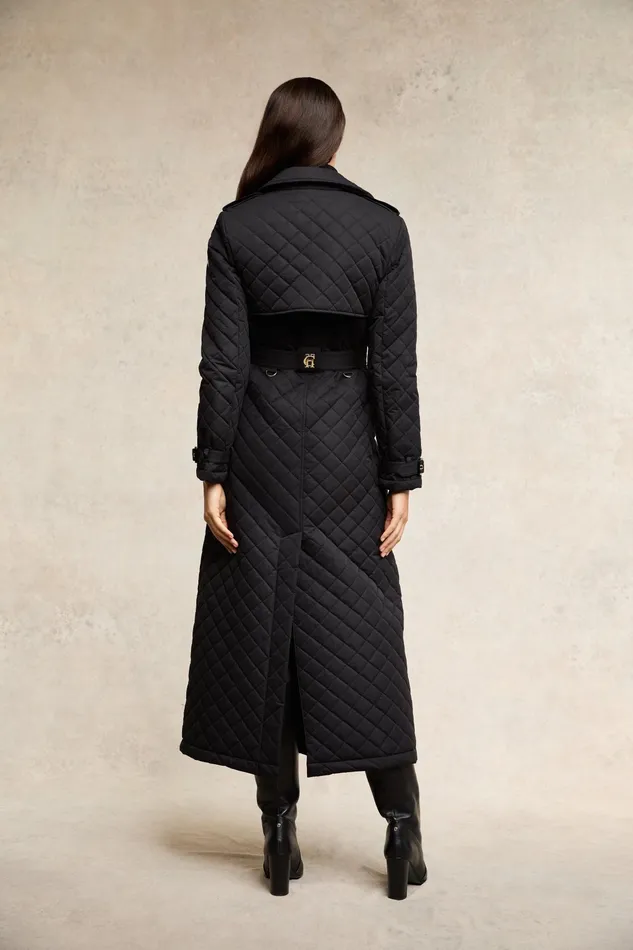 Holland Cooper Full Length Enstone Quilted Trench Coat Black Women Trench Coats
