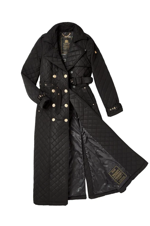 Holland Cooper Full Length Enstone Quilted Trench Coat Black Women Trench Coats