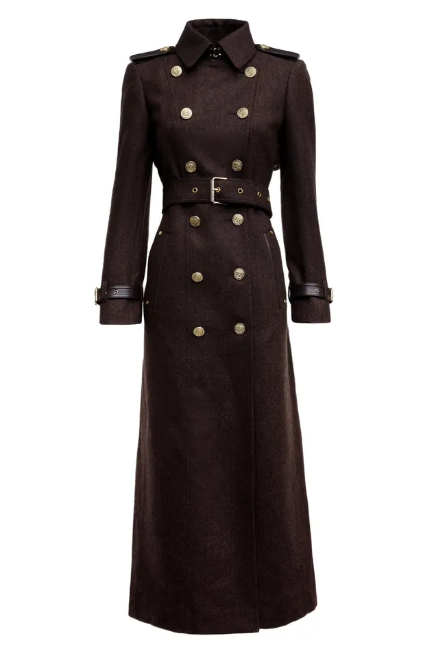 Holland Cooper Full Length Marlborough Trench Coat Chocolate Herringbone Women Trench Coats