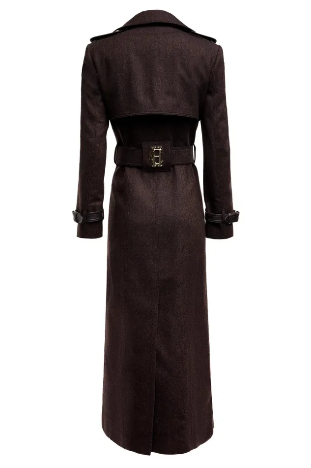Holland Cooper Full Length Marlborough Trench Coat Chocolate Herringbone Women Trench Coats
