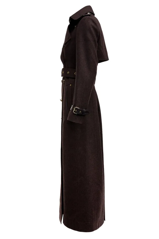 Holland Cooper Full Length Marlborough Trench Coat Chocolate Herringbone Women Trench Coats