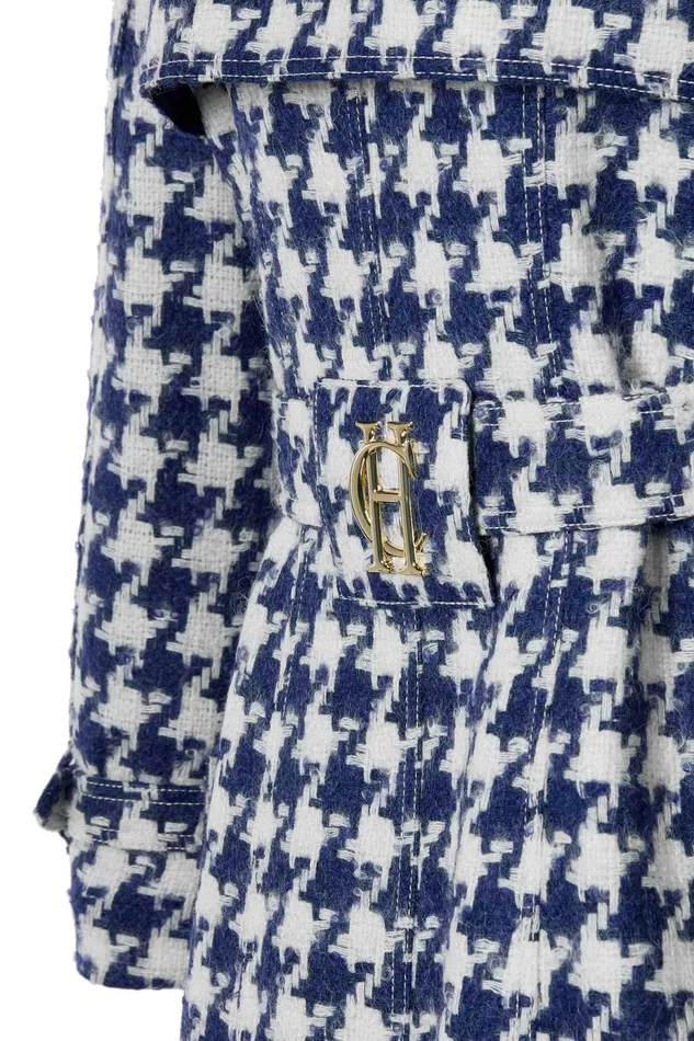Holland Cooper Full Length Marlborough Trench Coat Large Scale Navy Houndstooth Women Tailoring
