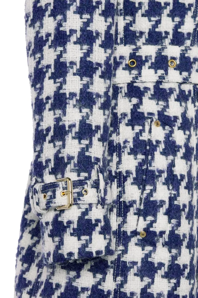 Holland Cooper Full Length Marlborough Trench Coat Large Scale Navy Houndstooth Women Tailoring