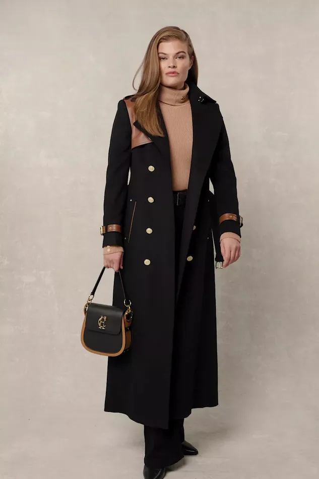 Holland Cooper Full Length Marlborough Trench Coat Soft Black Tan Women Tailoring
