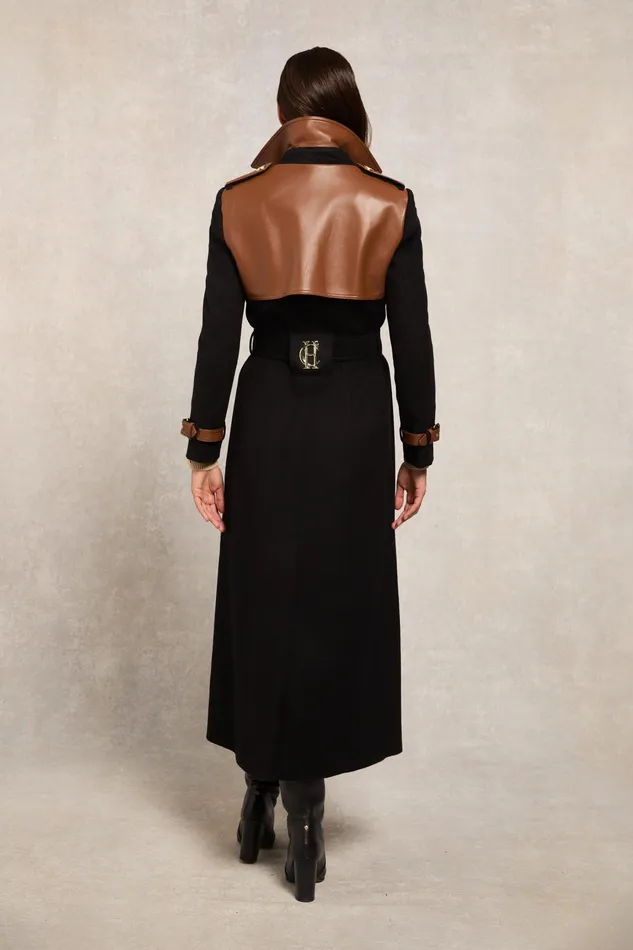 Holland Cooper Full Length Marlborough Trench Coat Soft Black Tan Women Tailoring