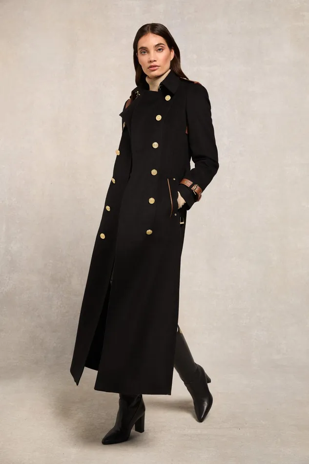 Holland Cooper Full Length Marlborough Trench Coat Soft Black Tan Women Tailoring