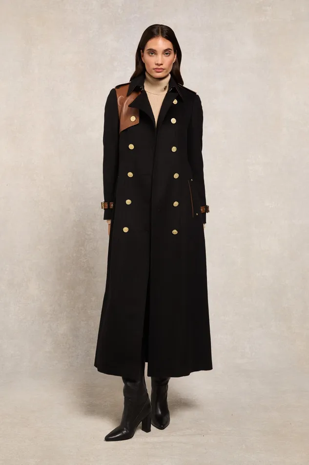 Holland Cooper Full Length Marlborough Trench Coat Soft Black Tan Women Tailoring