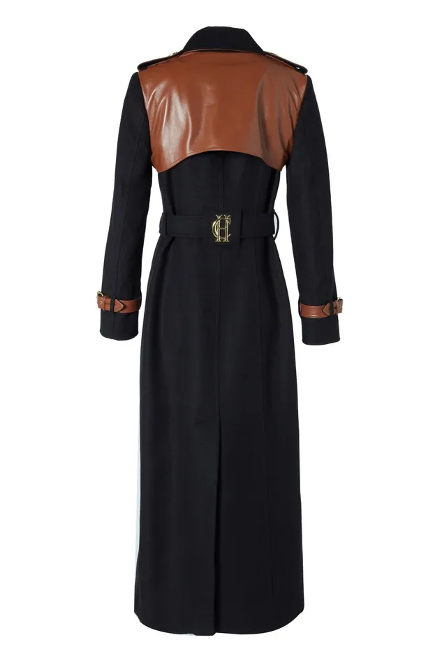 Holland Cooper Full Length Marlborough Trench Coat Soft Black Tan Women Tailoring