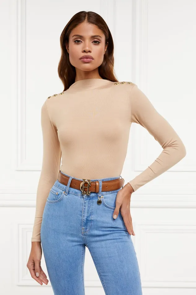 Holland Cooper Harper Long Sleeve Bodysuit Light Camel Women Bodysuits