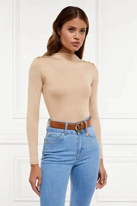 Holland Cooper Harper Long Sleeve Bodysuit Light Camel Women Bodysuits