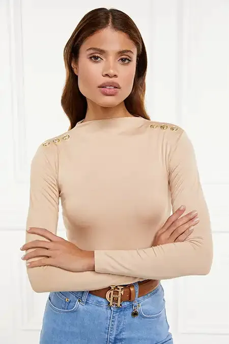 Holland Cooper Harper Long Sleeve Bodysuit Light Camel Women Bodysuits