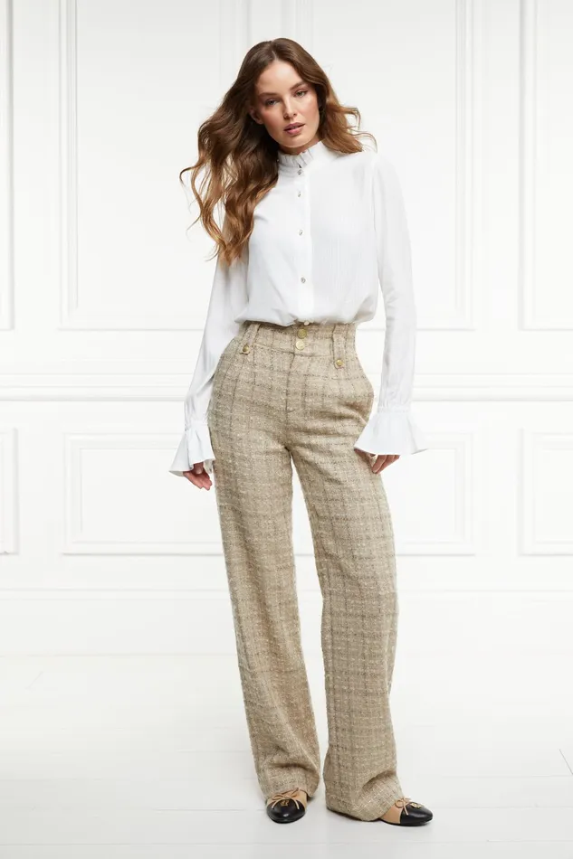 Holland Cooper High Waisted Straight Trouser Camel Sparkle Tweed Women Tailoring