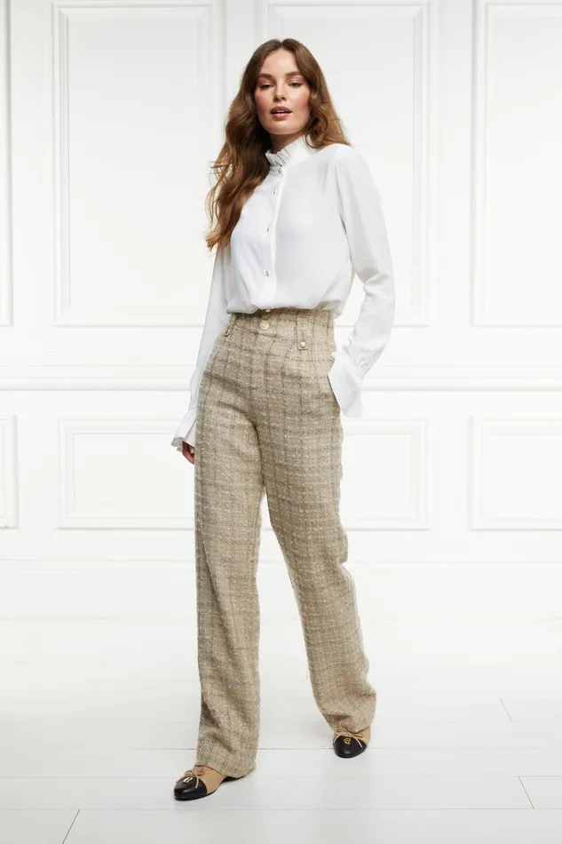Holland Cooper High Waisted Straight Trouser Camel Sparkle Tweed Women Tailoring