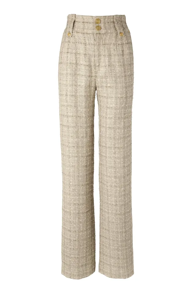 Holland Cooper High Waisted Straight Trouser Camel Sparkle Tweed Women Tailoring