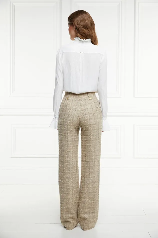 Holland Cooper High Waisted Straight Trouser Camel Sparkle Tweed Women Tailoring