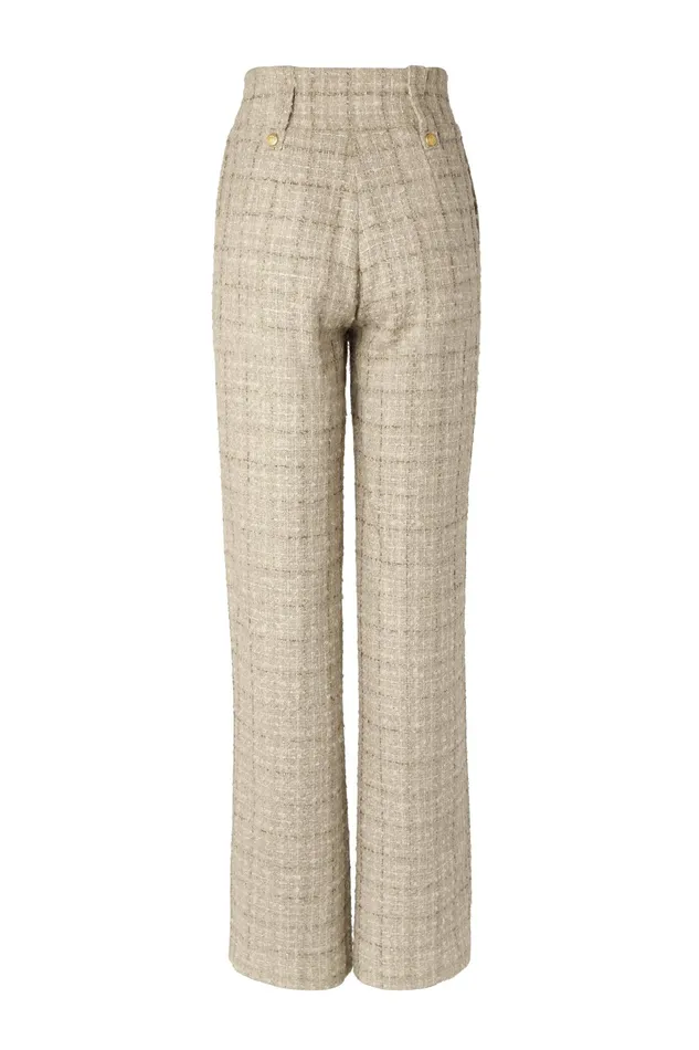 Holland Cooper High Waisted Straight Trouser Camel Sparkle Tweed Women Tailoring