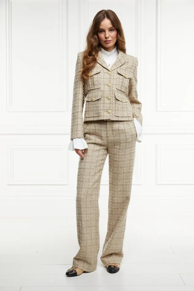 Holland Cooper High Waisted Straight Trouser Camel Sparkle Tweed Women Tailoring