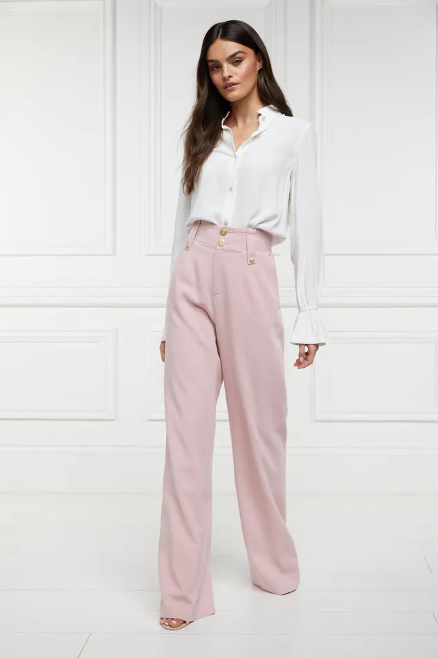 Holland Cooper High Waisted Straight Trouser Pink Linen Women Tailoring