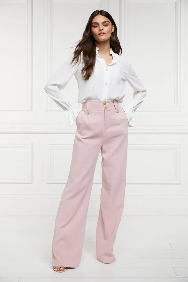 Holland Cooper High Waisted Straight Trouser Pink Linen Women Tailoring