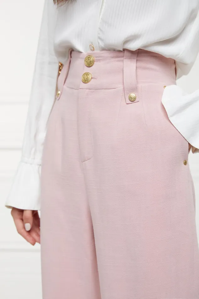 Holland Cooper High Waisted Straight Trouser Pink Linen Women Tailoring