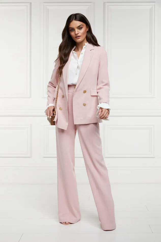 Holland Cooper High Waisted Straight Trouser Pink Linen Women Tailoring