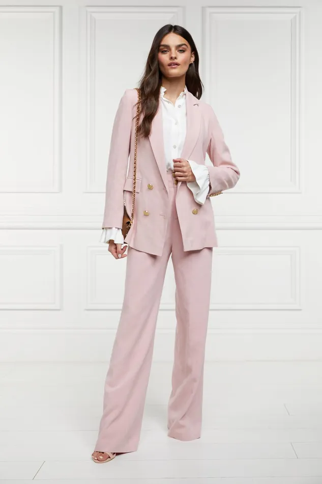 Holland Cooper High Waisted Straight Trouser Pink Linen Women Tailoring