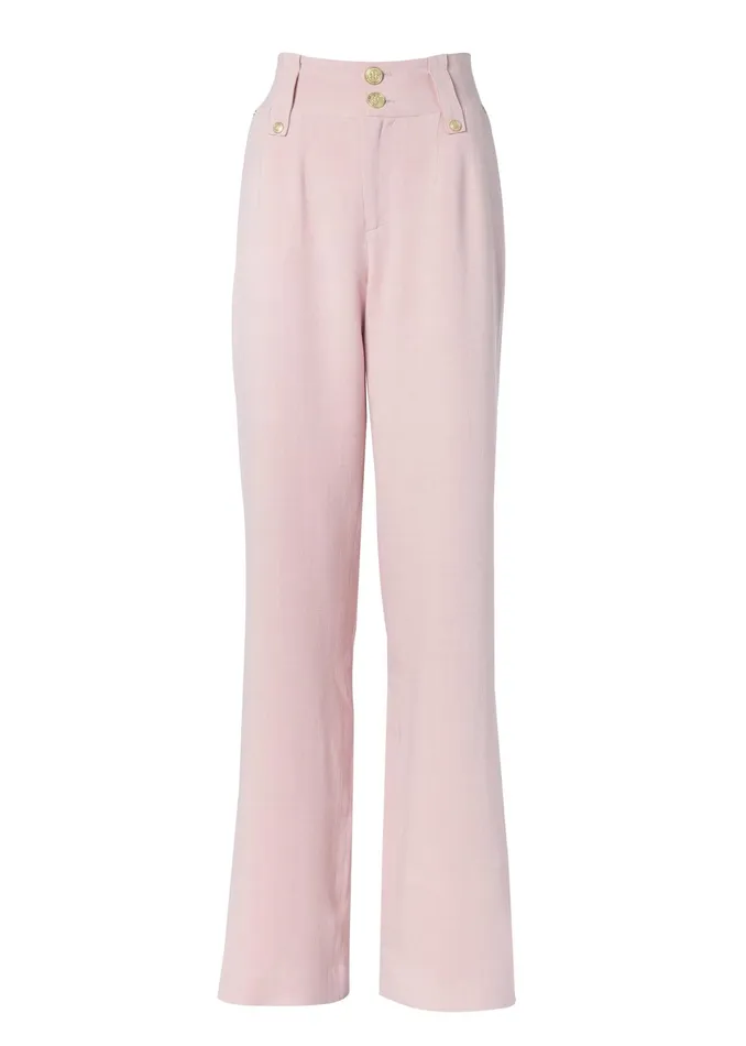 Holland Cooper High Waisted Straight Trouser Pink Linen Women Tailoring