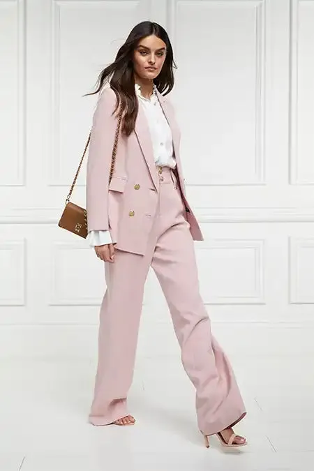 Holland Cooper High Waisted Straight Trouser Pink Linen Women Tailoring