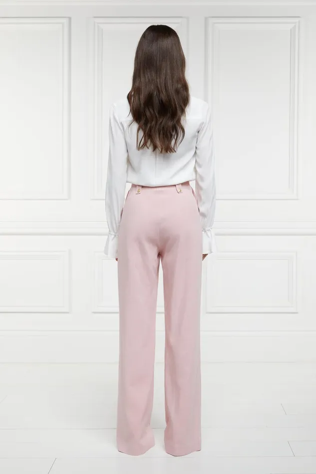Holland Cooper High Waisted Straight Trouser Pink Linen Women Tailoring