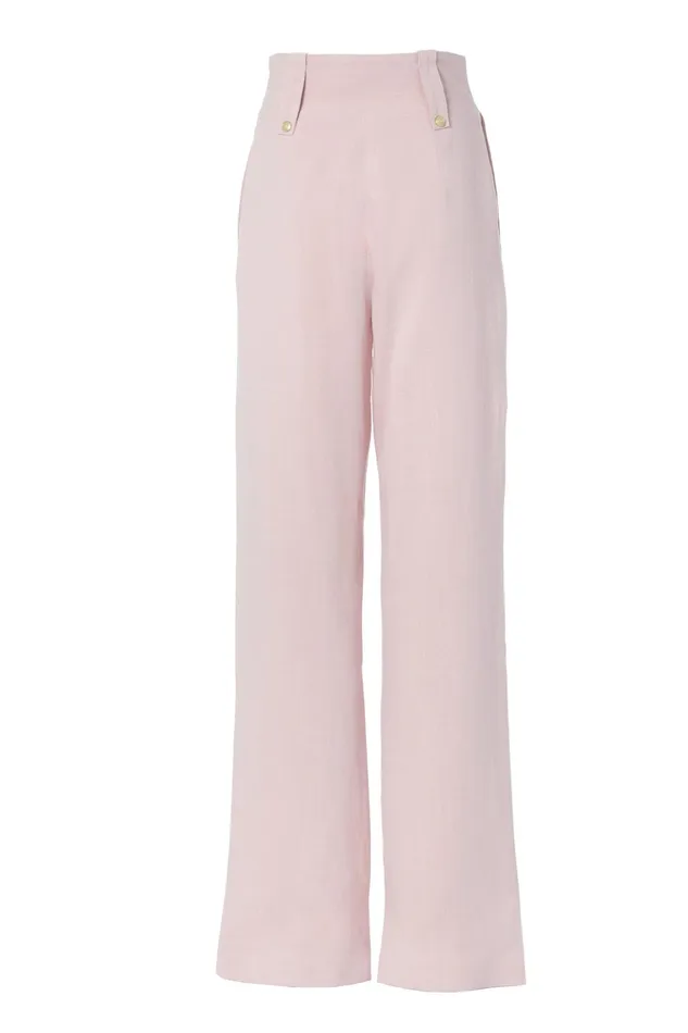 Holland Cooper High Waisted Straight Trouser Pink Linen Women Tailoring