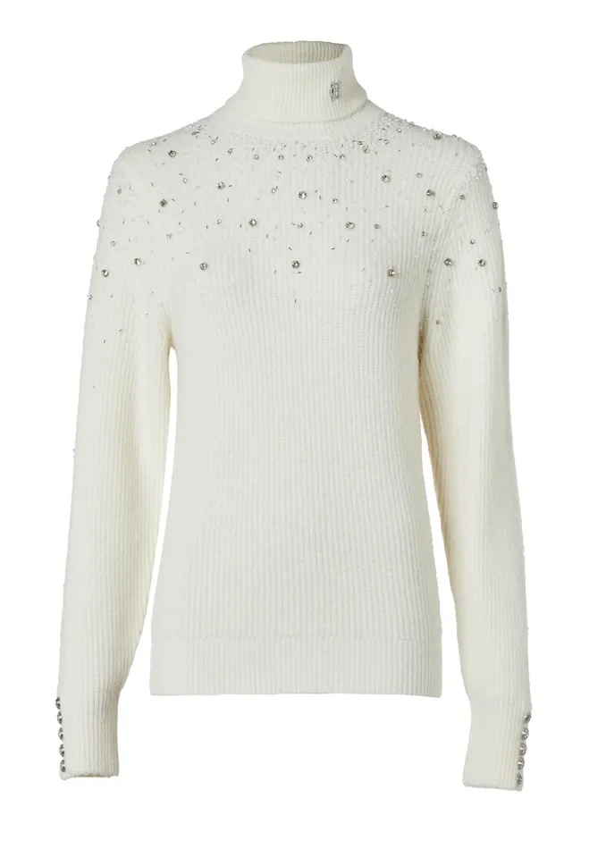 Holland Cooper Kelsie Rib Embellished Roll Neck Natural Women Knitwear