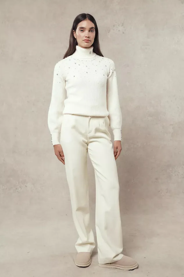 Holland Cooper Kelsie Rib Embellished Roll Neck Natural Women Knitwear