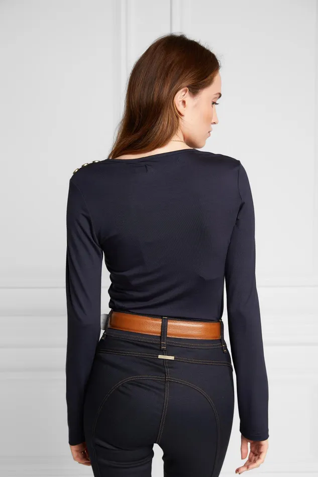 Holland Cooper Long Sleeve VNeck Tee Ink Navy Women Tops