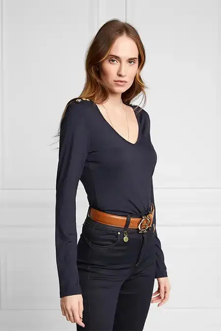 Holland Cooper Long Sleeve VNeck Tee Ink Navy Women Tops