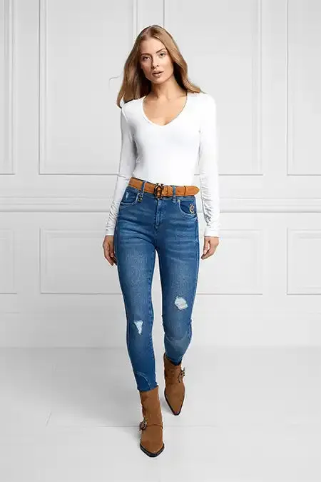 Holland Cooper Long Sleeve VNeck Tee White Women Tops
