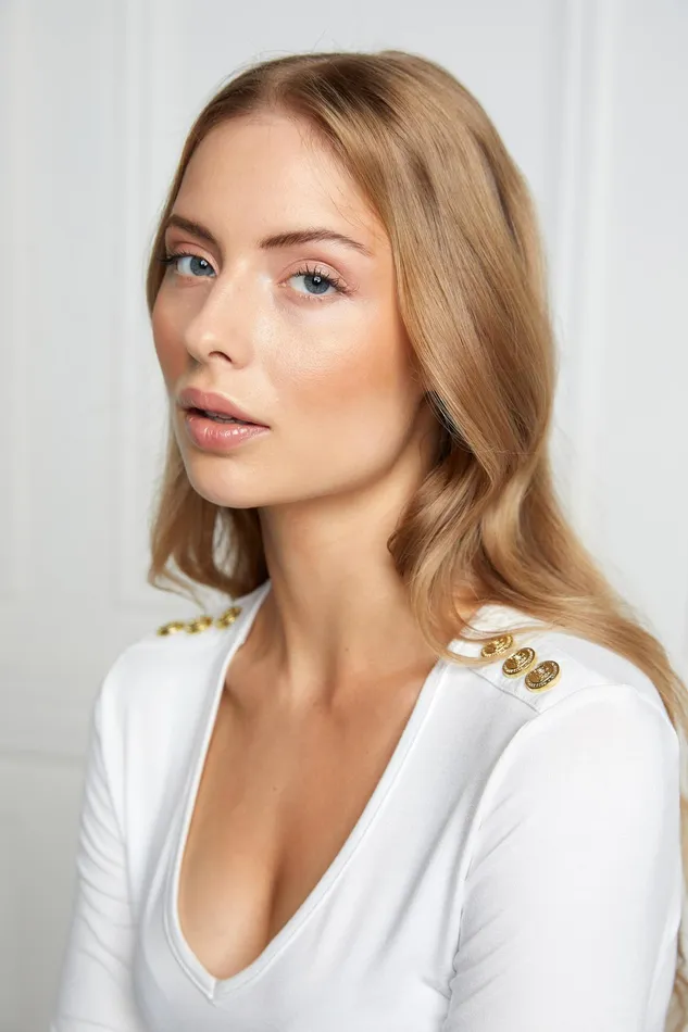 Holland Cooper Long Sleeve VNeck Tee White Women Tops