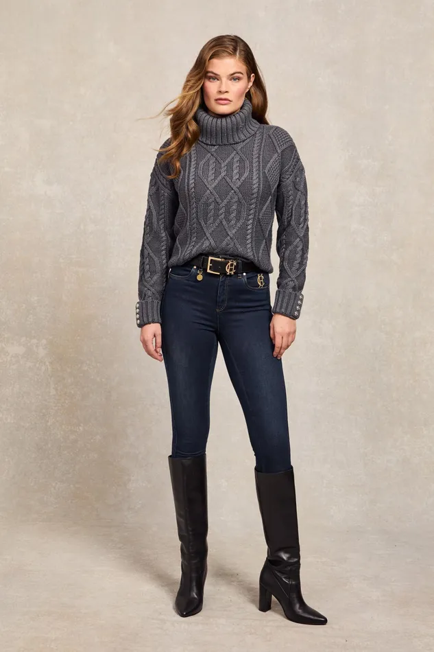 Holland Cooper Noveli Cable Knit Charcoal Women Knitwear