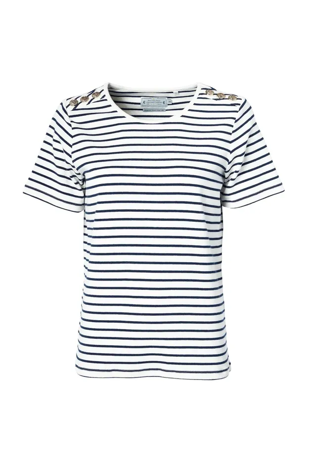 Holland Cooper Padstow Crew Neck Tee Natural Ink Navy Stripe Women Tees