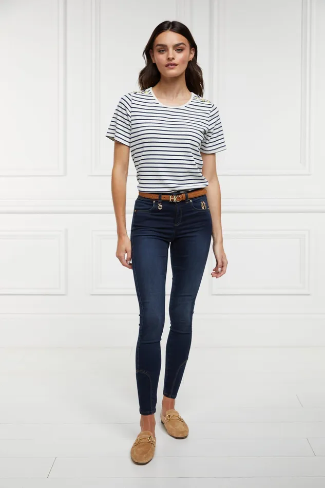 Holland Cooper Padstow Crew Neck Tee Natural Ink Navy Stripe Women Tees