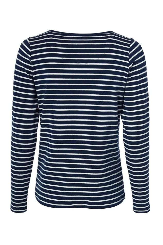Holland Cooper Padstow Long Sleeve Crew Neck Tee Ink Navy Natural Stripe Women Tops