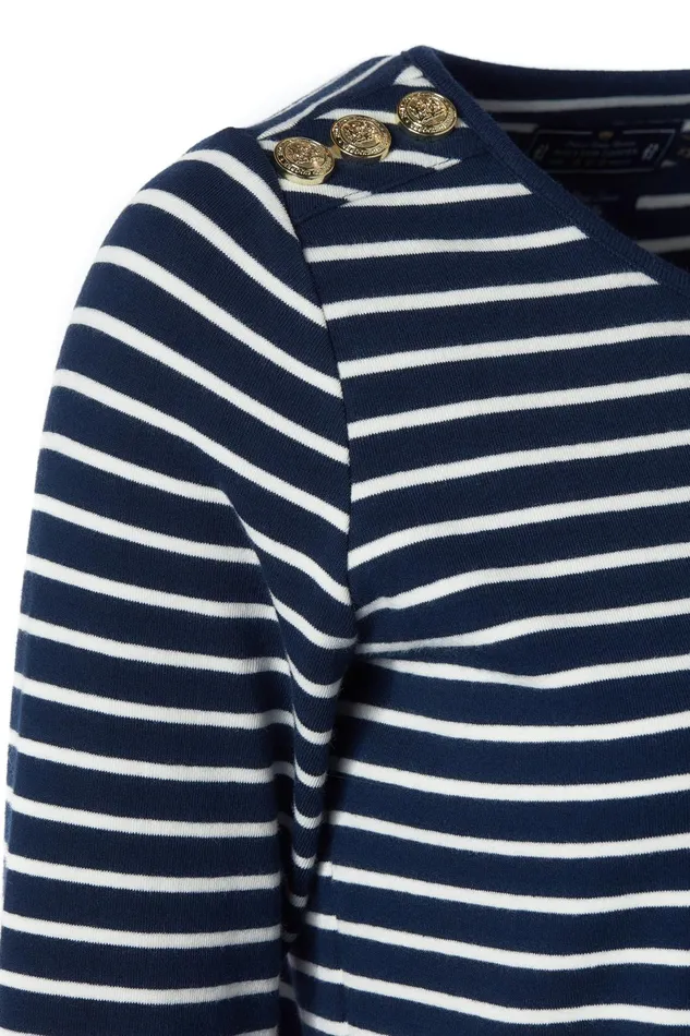 Holland Cooper Padstow Long Sleeve Crew Neck Tee Ink Navy Natural Stripe Women Tops