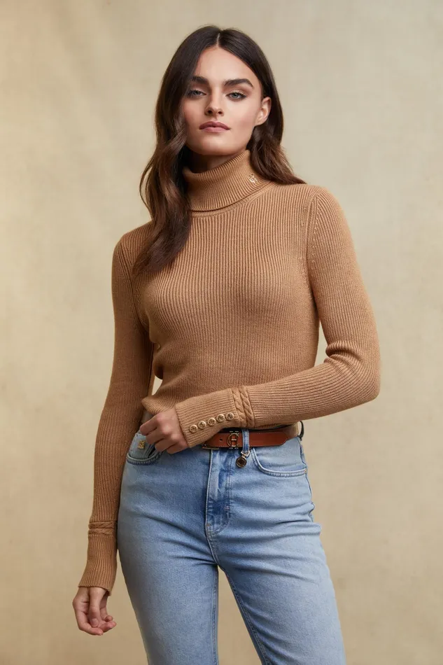 Holland Cooper Painswick Roll Neck Caramel Women Knitwear
