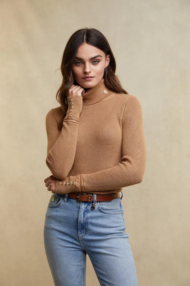 Holland Cooper Painswick Roll Neck Caramel Women Knitwear