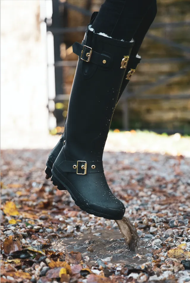 Holland Cooper Sherpa Lined Regency Wellington Matte Black Women Wellington Boots