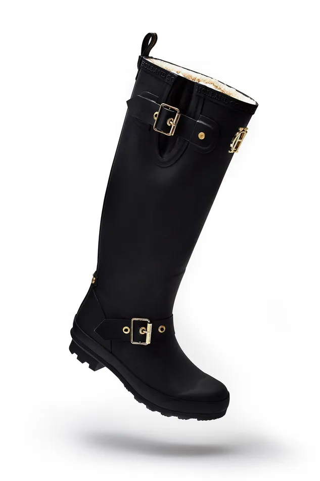 Holland Cooper Sherpa Lined Regency Wellington Matte Black Women Wellington Boots