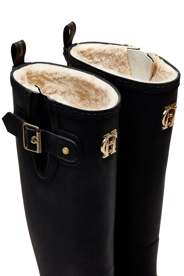 Holland Cooper Sherpa Lined Regency Wellington Matte Black Women Wellington Boots