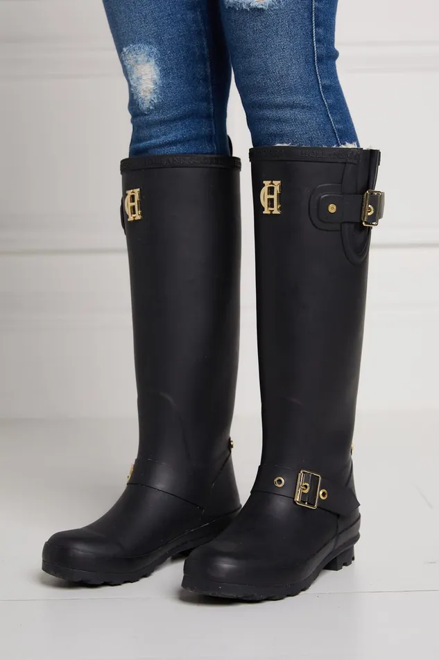 Holland Cooper Sherpa Lined Regency Wellington Matte Black Women Wellington Boots